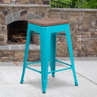 Metal/Wood Colorful Restaurant Counter Stools