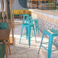 Kai - Industrial Backless Bar Height Stool - Crystal Teal-Blue
