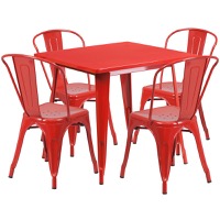 Foster - Contemporary Style Table and Stack Chair Set - Red