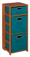 Flip Flop 34" Square Folding Bookcase with Folding Fabric Bins - Cherry/Teal