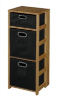 Flip Flop 34" Square Folding Bookcase with Folding Fabric Bins - Medium Oak/Black