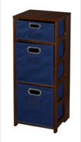 Flip Flop 34" Square Folding Bookcase with Folding Fabric Bins - Mocha Walnut/Blue