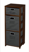 Flip Flop 34" Square Folding Bookcase with Folding Fabric Bins - Mocha Walnut/Grey