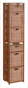 Flip Flop 67" Square Folding Bookcase with Wicker Storage Baskets - Cherry/Natural