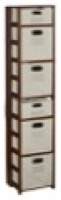 Flip Flop 67" Square Folding Bookcase with Folding Fabric Bins - Mocha Walnut/Natural