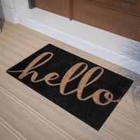 Harbold - Contemporary 18" x 30" Hello Coir Entryway Doormat - Black