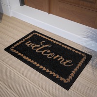 Harbold - Contemporary 18" x 30" Welcome Coir Entryway Doormat - Black