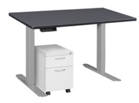 Esteem 42" Height Adjustable Power Desk with Single White Mobile Pedestal - Grey/Grey