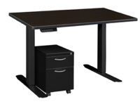 Esteem 42" Height Adjustable Power Desk with Single Black Mobile Pedestal - Mocha Walnut/Black