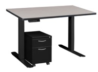 Esteem 42" Height Adjustable Power Desk with Single Black Mobile Pedestal - Maple/Black