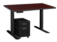 Esteem 48" Height Adjustable Power Desk with Single Black Mobile Pedestal - Mahogany/Black
