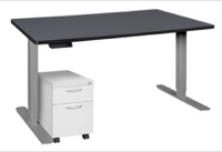 Esteem 60" Height Adjustable Power Desk with Single White Mobile Pedestal - Grey/Grey