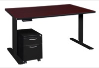 Esteem 60" Height Adjustable Power Desk with Single Black Mobile Pedestal - Mahogany/Black