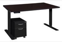 Esteem 66" Height Adjustable Power Desk with Single Black Mobile Pedestal - Mocha Walnut/Black