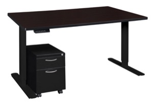 Esteem 66" Height Adjustable Power Desk with Single Black Mobile Pedestal - Mocha Walnut/Black