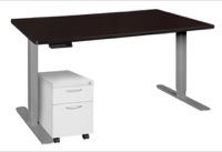 Esteem 66" Height Adjustable Power Desk with Single White Mobile Pedestal - Mocha Walnut/Grey