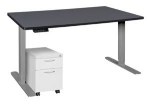 Esteem 72" Height Adjustable Power Desk with Single White Mobile Pedestal - Grey/Grey