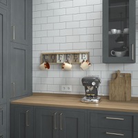 Folston - Contemporary Printed Wooden Wall Mount Coffee Cup Rack - Rustic Brown