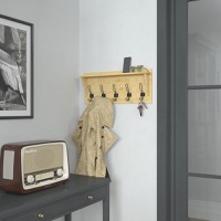 Daly - Rustic 24" Wall Mount Storage Shelf & Hanging Hooks - Bamboo