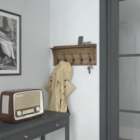 Daly - Rustic 24" Wall Mount Storage Shelf & Hanging Hooks - Rustic Brown