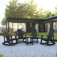 Savannah - Set of 4 Poly Resin Adirondack Rocking Chairs & Matching Side Table - Black