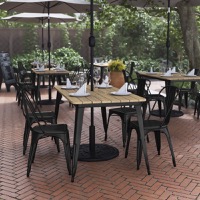 Declan - Contemporary 30" x 60" Commercial Dining Table for 6 & Umbrella Hole - Brown Top/Black Frame