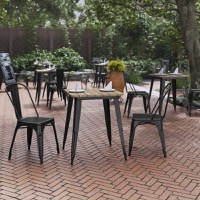 Declan - Contemporary 23.75" Square Commercial Dining Table for 2 - Brown Top/Black Frame