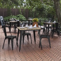 Declan - Contemporary 31.5" Square Commercial Dining Table for 4 - Brown Top/Black Frame