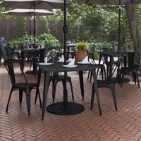 Declan - Contemporary 36" Square Commercial Dining Table for 4 & Umbrella Hole - Black Top/Black Frame