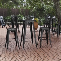 Declan - Contemporary 23.75" Round Commercial Bar Height Dining Table for 2 - Black Top/Black Frame