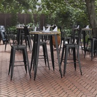 Declan - Contemporary 30" Round Commercial Bar Height Dining Table for 4 - Brown Top/Black Frame
