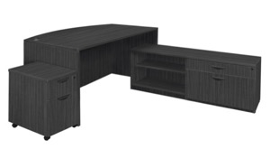 Legacy 71" Hi-Low Bow Front L-Desk with Single Mobile Pedestal - Ash Grey