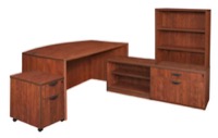 Legacy 71" Hi-Low Bow Front L-Desk with Open Hutch and Single Mobile Pedestal - Cherry