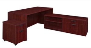 Legacy 66" Hi-Low L-Desk with Single Mobile Pedestal - Mahogany
