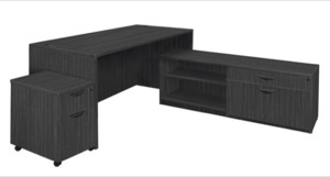 Legacy 71" Hi-Low L-Desk with Single Mobile Pedestal - Ash Grey