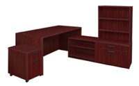 Legacy 66" Hi-Low L-Desk with Open Hutch and Single Mobile Pedestal - Mahogany
