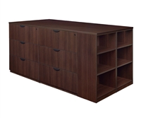 Regency Legacy - Stand Up Station - 3 Desks, 1 Lateral File with Bookcase End