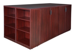 Legacy Stand Up Storage Cabinet Quad with Bookcase End - Mahogany