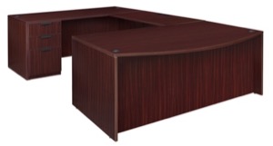 Legacy 71" Bow Front Double Full Pedestal U-Desk - Mahogany