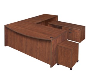 Legacy 71" Hi-Low Bow Front U-Desk with Single Mobile Pedestal - Cherry