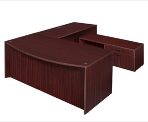 Legacy 71" Hi-Low Bow Front U-Desk Shell - Mahogany