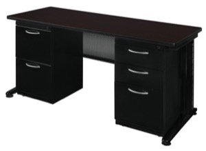 Fusion 60" x 24" Double Pedestal Desk - Mocha Walnut