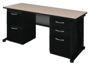 Fusion 66" x 24" Double Pedestal Desk - Beige