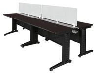 Fusion 48" x 24" Double Benching Sysem with Privacy Panel - Mocha Walnut
