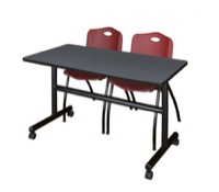 Regency Kobe 48 x 24 in. Flip-Top Training Nesting Table- Grey, 2 M Stack Chairs- Burgundy