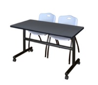 Regency Kobe 48 x 24 in. Flip-Top Training Nesting Table- Grey, 2 M Stack Chairs- Grey
