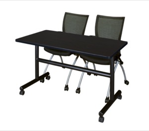 Kobe 48" Flip Top Mobile Training Table - Mocha Walnut & 2 Apprentice Chairs - Black