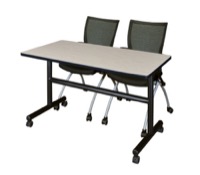 Kobe 48" Flip Top Mobile Training Table - Maple & 2 Apprentice Chairs - Black