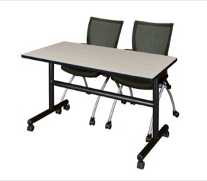 Kobe 48" Flip Top Mobile Training Table - Maple & 2 Apprentice Chairs - Black