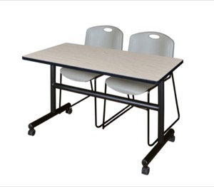 Kobe 48" Flip Top Mobile Training Table - Maple & 2 Zeng Stack Chairs - Grey